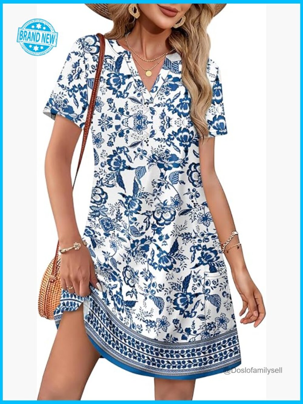 V-Neck Midi Dress Casual Boho Floral Print Summer Beach Vacation Wear